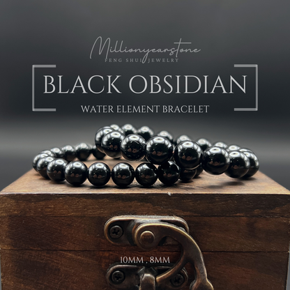 Black Obsidian Bracelet, 8mm & 10mm Beads , Water Element bracelet