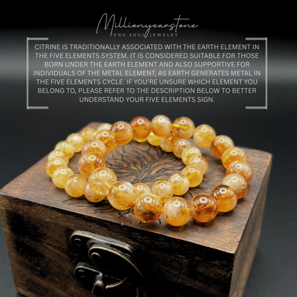 Citrine Bracelet, Natural gemstone beaded bracelet (8mm, 10mm)