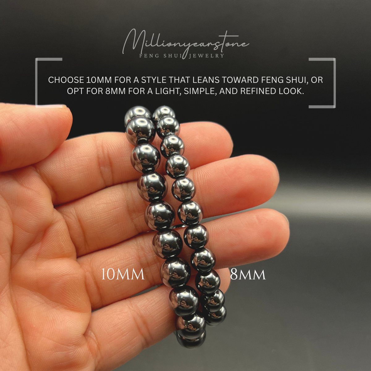 Natural Hematite Bracelet, Metal Element Feng Shui Jewelry 8mm, 10mm