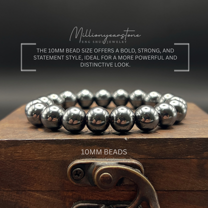 Natural Hematite Bracelet, Metal Element Feng Shui Jewelry 8mm, 10mm