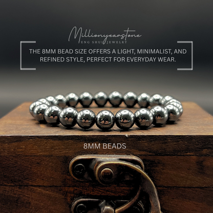 Natural Hematite Bracelet, Metal Element Feng Shui Jewelry 8mm, 10mm