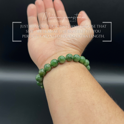 Evil Eye Charm braclet, Nephrite Jade Bracelet 9.5mm - Stainless steel charm