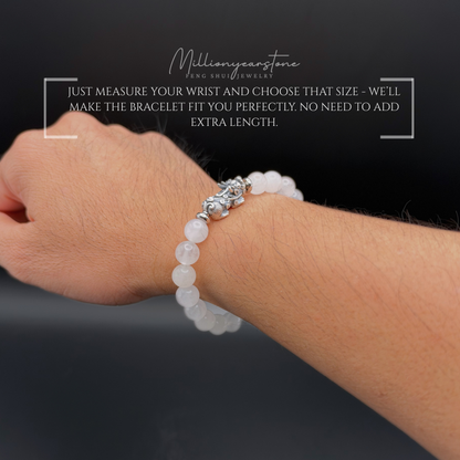 Pixiu bracelet - White Jade with Sterling Silver Pixiu | 8mm