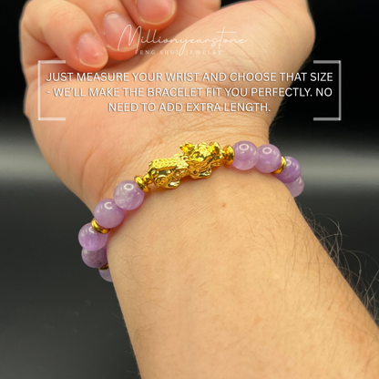 Pixiu Bracelet, 8mm Lavender Quartz , 24k Gold Filled Charm
