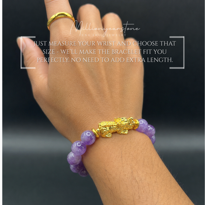 Pixiu Bracelet - 10mm Lavender Amethyst ,24k Gold Filled Charm