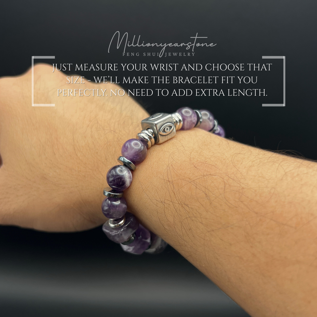 Evil Eye charm bracelet | Amethyst gemstone 10mm