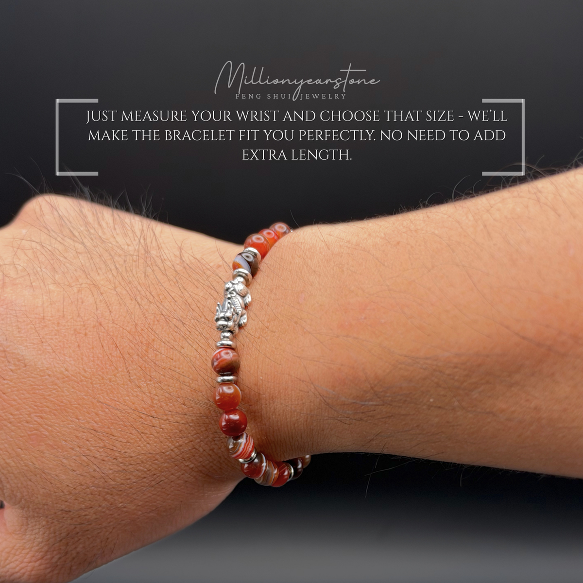 Pixiu Bracelet – 6mm Red Agate Beads, S925 Sterling Silver Pixiu
