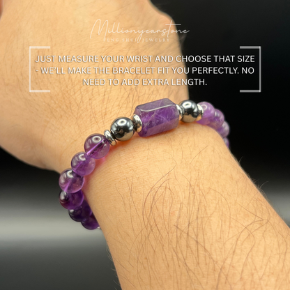 Amethyst & Hematite bracelet - 8mm gemstone beaded .
