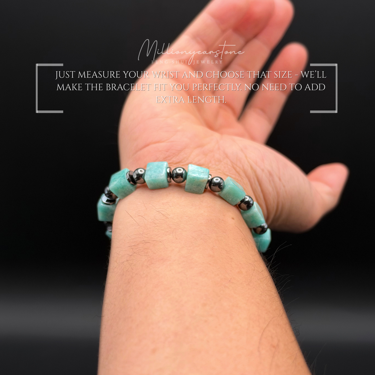 Amazonite Bracelet 7mm Square Beads | Hematite Spacers