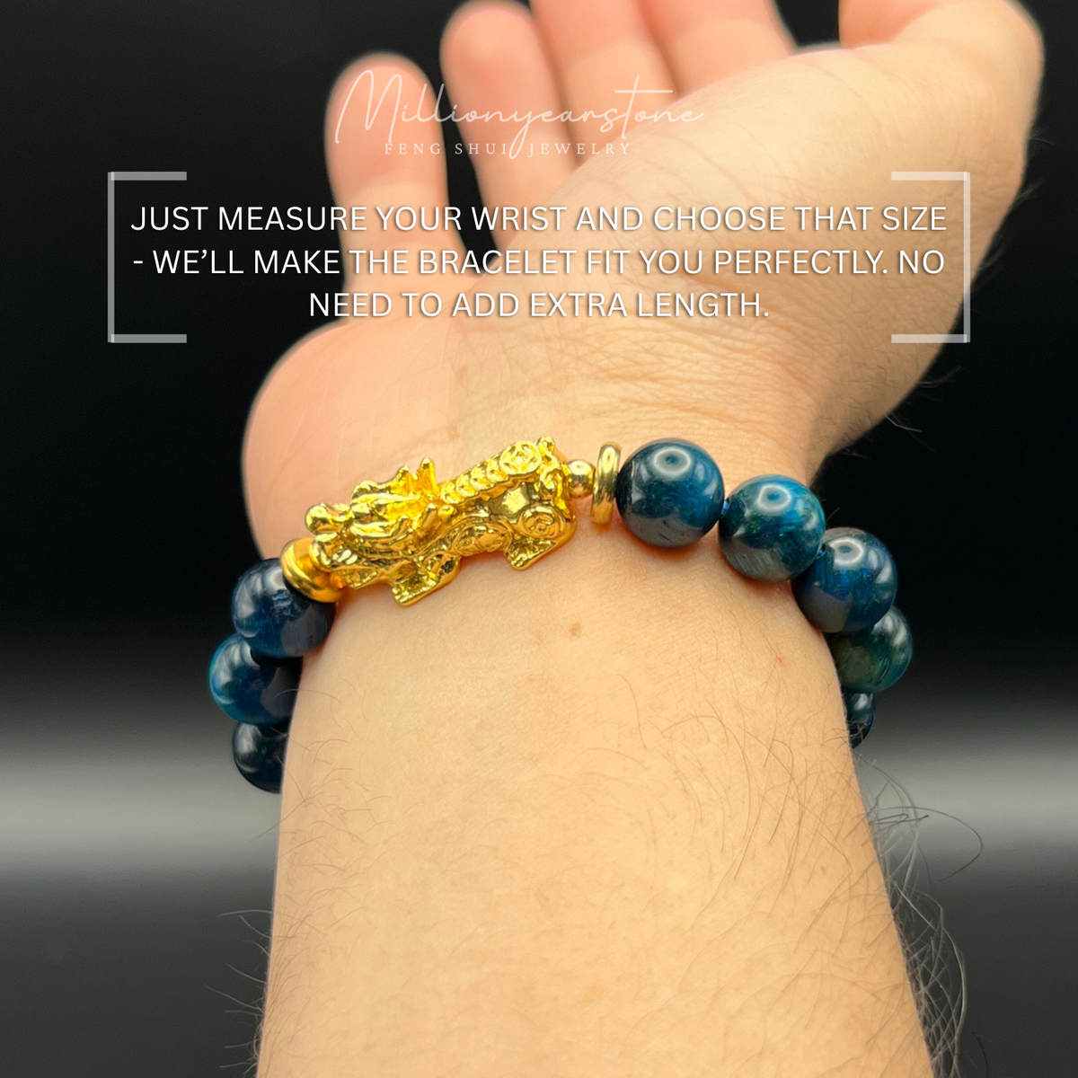 Pixiu bracelet - Blue Tiger's Eye & 24k gold filled Pixiu charm | 10mm