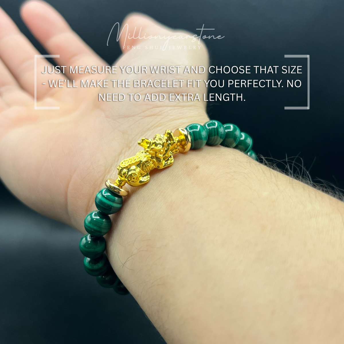 Pixiu bracelet - Malachite & 24k gold filled charm | 8mm