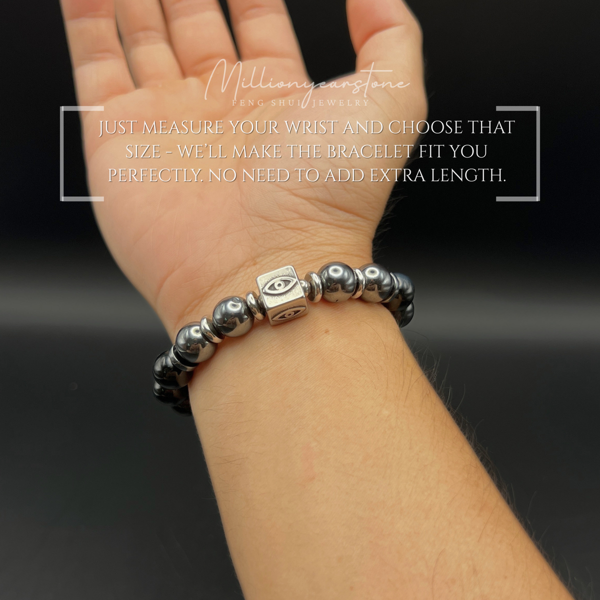 Evil Eye charm bracelet -  Hematite , Gray Tiger's eye 10mm
