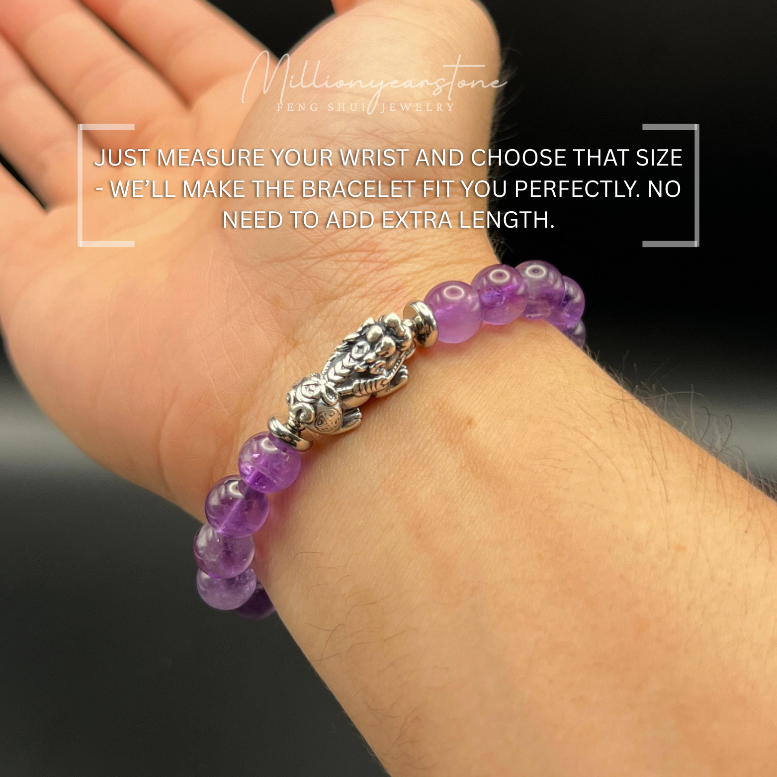 Light Amethyst Pixiu Bracelet, 8mm Natural Gemstone, S999 Silver Charm, Feng Shui Jewelry