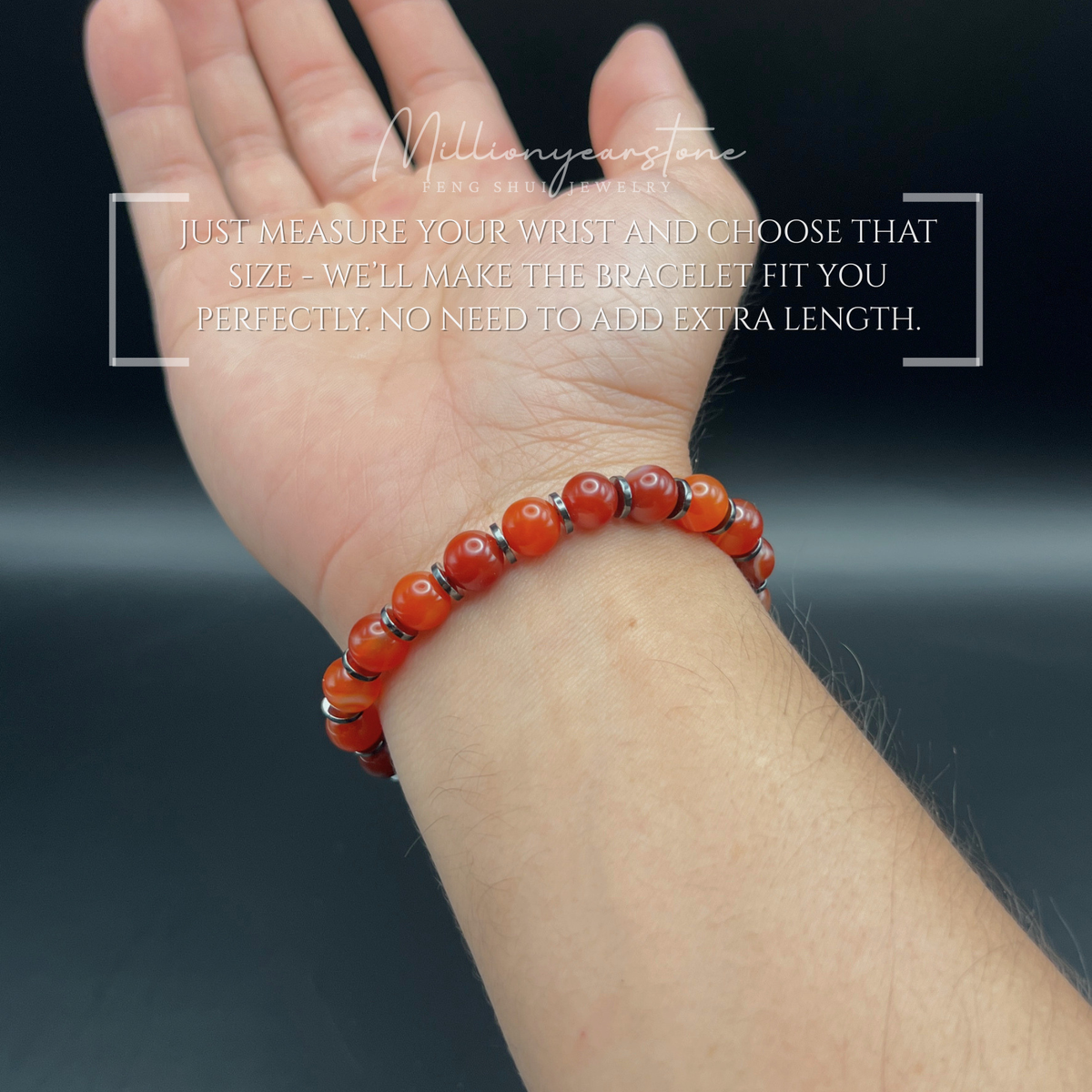 Natural Carnelian Hematite Beaded Bracelet, 8mm Feng Shui Gemstone Jewelry