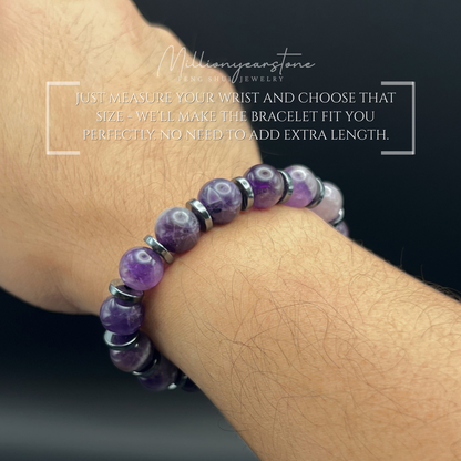 Amethyst Bracelet | 10mm Natural Amethyst & Hematite spacer