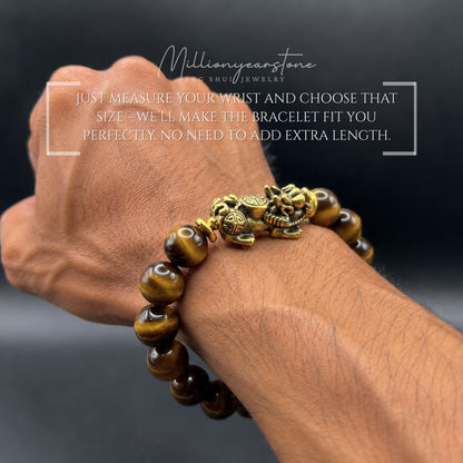 Pixiu bracelet - Tiger' Eye 12mm x Yellow Copper charm