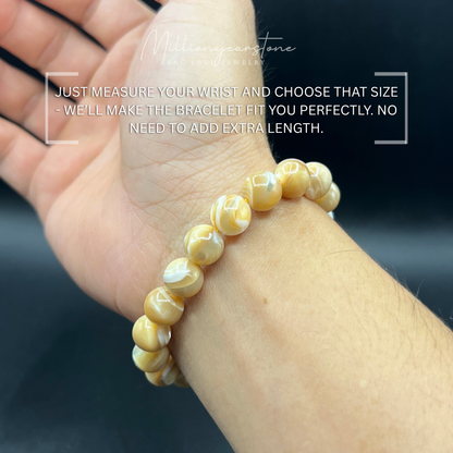 Natural 10mm Yellow Tridacna Shell Beaded Bracelet
