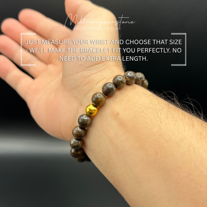 Petrified Wood & Luck gold bead charm | 8mm