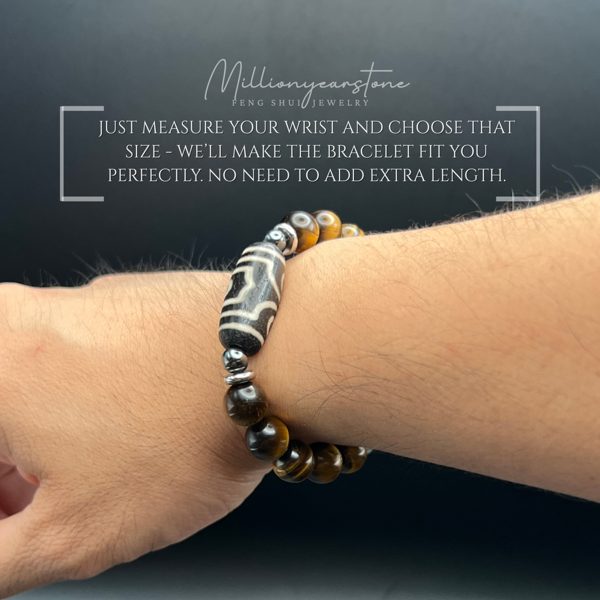 Tibetan Feng shui bracelet - Tiger's Eye 10mm with Three-Eye Dzi charm
