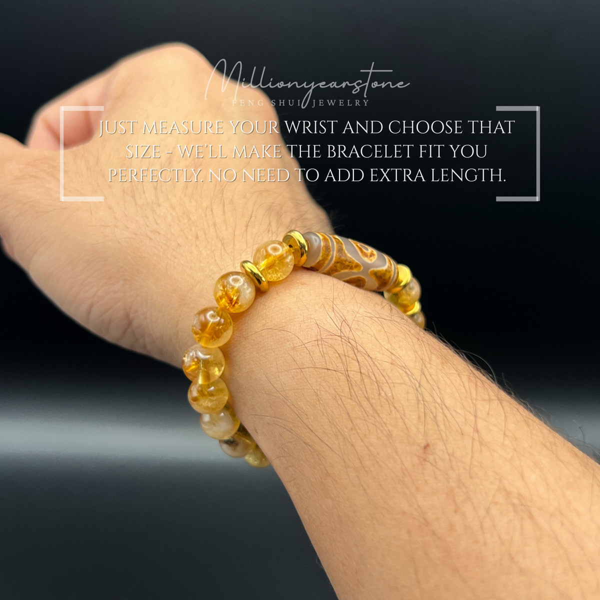 Tibetan Feng Shui bracelet - Citrine with Three Eye Dzi charm - 8mm