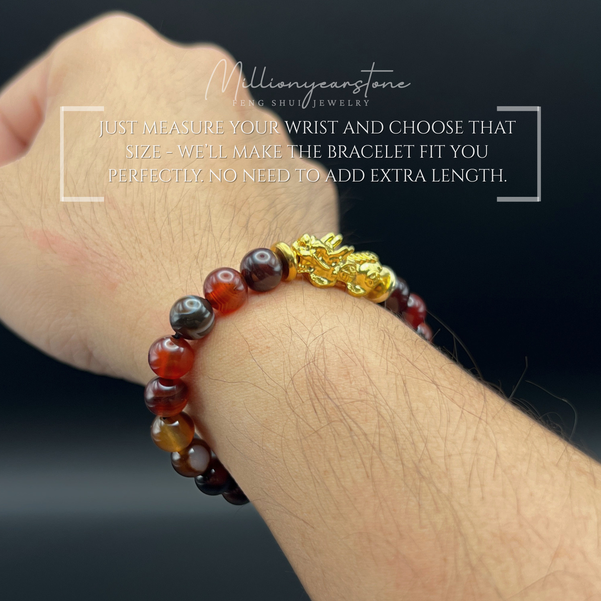 Pixiu bracelet - Red Agate 8mm & 24K Gold Filled charm