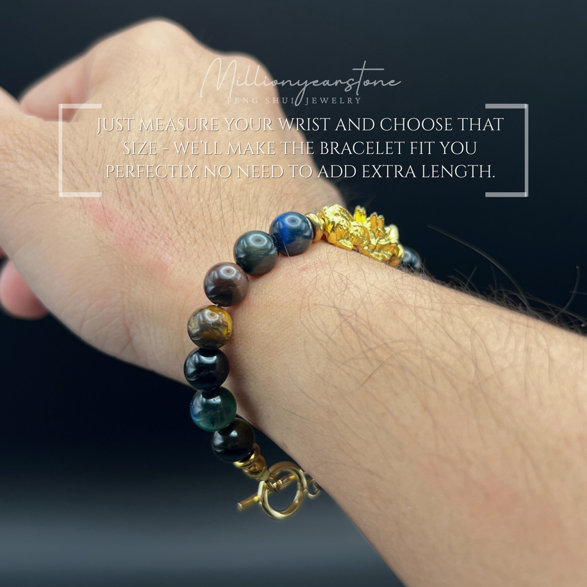 Pixiu bracelet – Multi-Color Tiger Eye 8mm & 24K Gold Filled Charm