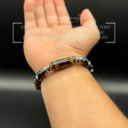 Tibetan Feng Shui bracelet - Multi Tiger's eye 8mm - Three Eye Dzi charm