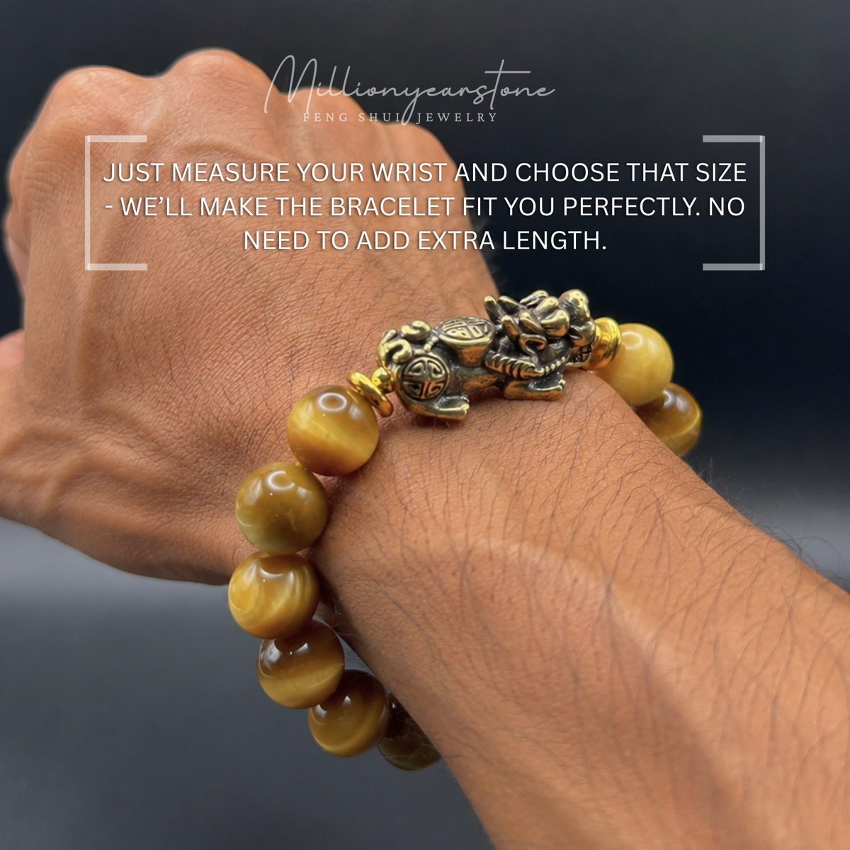 Pixiu bracelet - Golden Tiger's Eye & Yellow Copper charm | 12mm