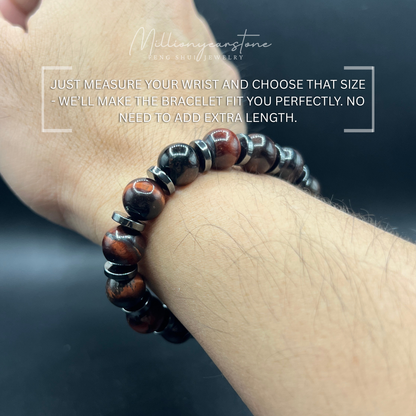 Red Tiger's Eye bracelet - Hematite spacer - 10mm