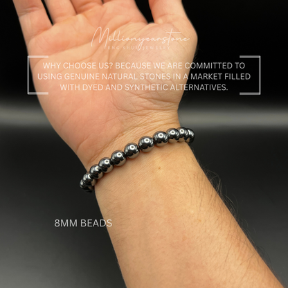 Natural Hematite Bracelet, Metal Element Feng Shui Jewelry 8mm, 10mm