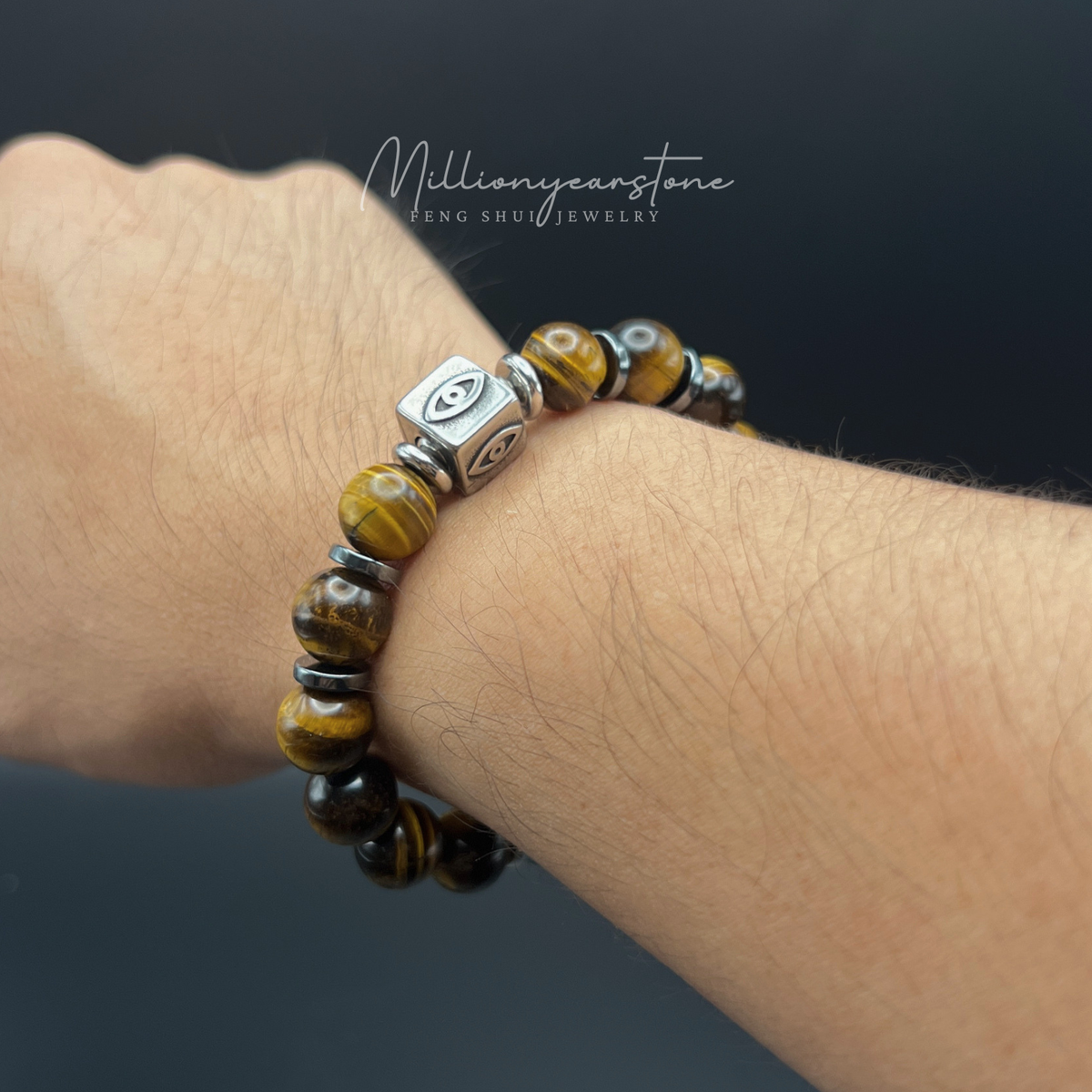 Evil Eye Guardian bracelet | Hematite & Tiger's eye | 10mm