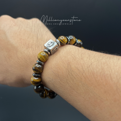 Evil Eye Guardian bracelet | Hematite & Tiger's eye | 10mm