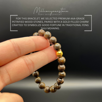 Petrified Wood & Luck gold bead charm | 8mm
