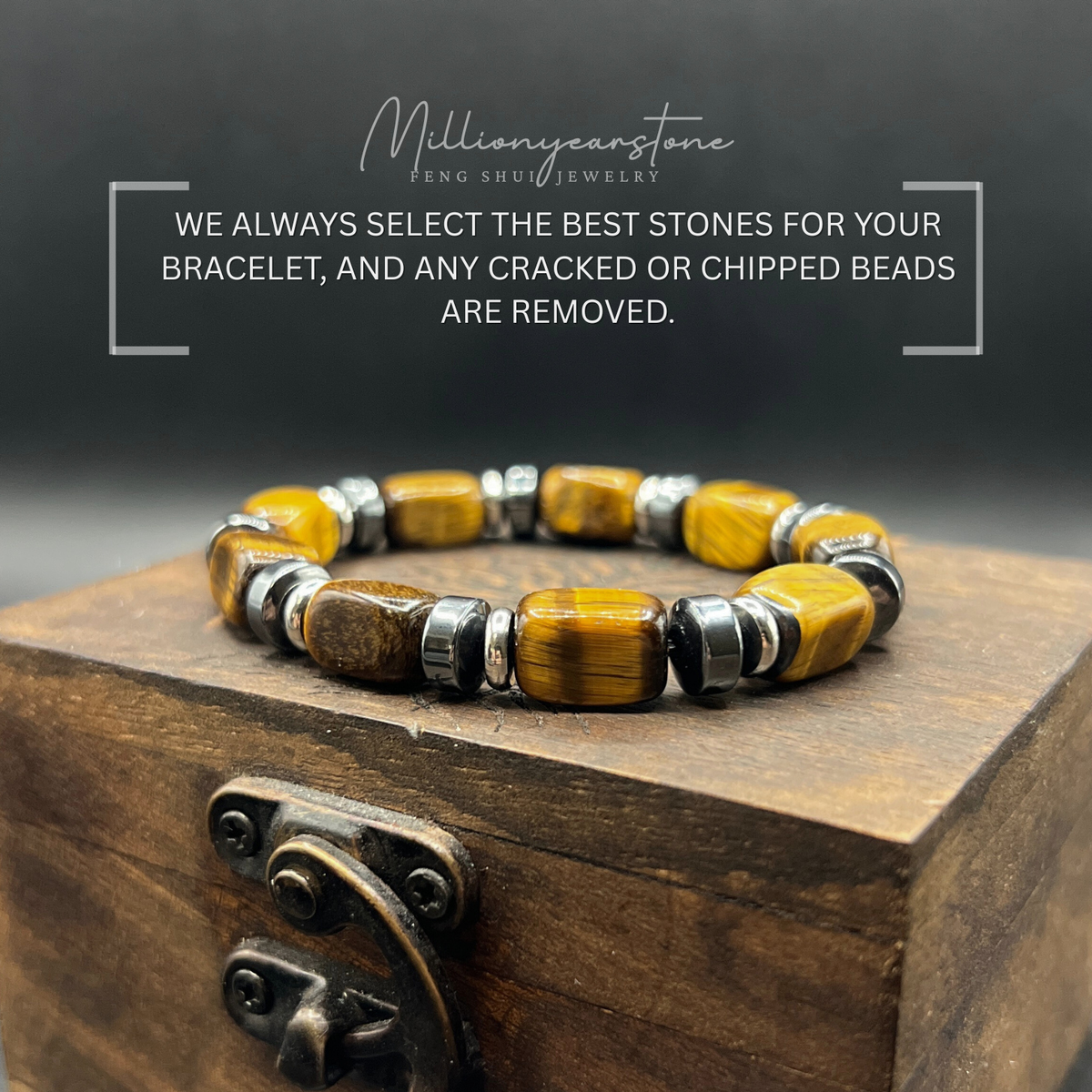 Tiger's eye bracelet - 8x12mm - Hematite spacer
