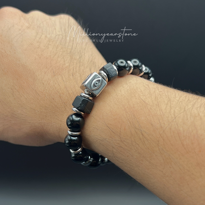 Evil Eye charm bracelet | Obsidian gemstone 10mm