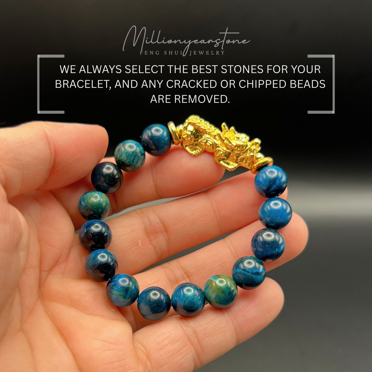 Pixiu bracelet - Blue Tiger's Eye & 24k gold filled Pixiu charm | 10mm