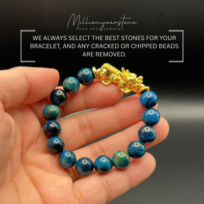 Pixiu bracelet - Blue Tiger's Eye & 24k gold filled Pixiu charm | 10mm