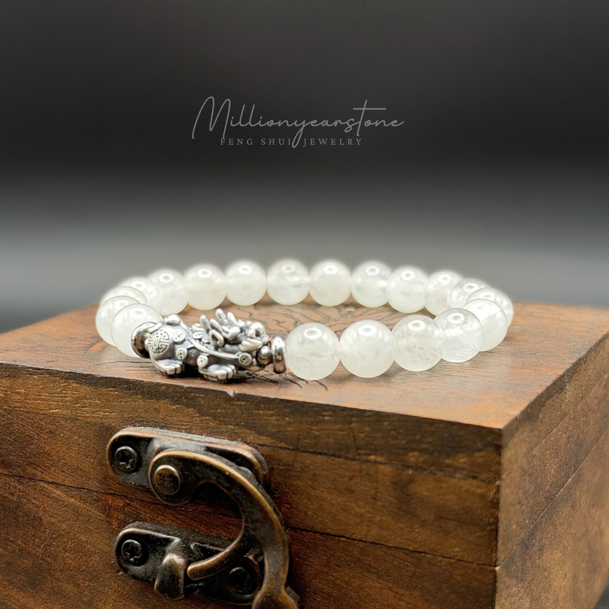 Pixiu bracelet - White Jade with Sterling Silver Pixiu | 8mm