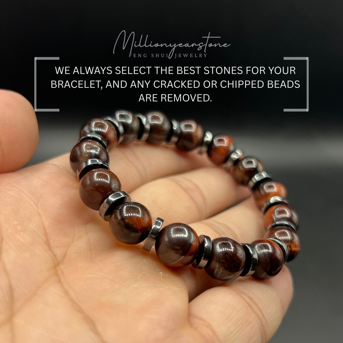 Red Tiger's Eye bracelet - Hematite spacer - 10mm
