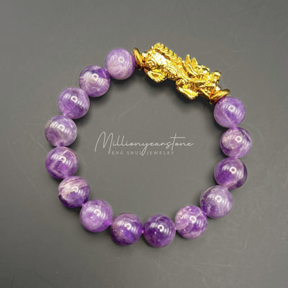 Pixiu Bracelet - 10mm Lavender Amethyst ,24k Gold Filled Charm