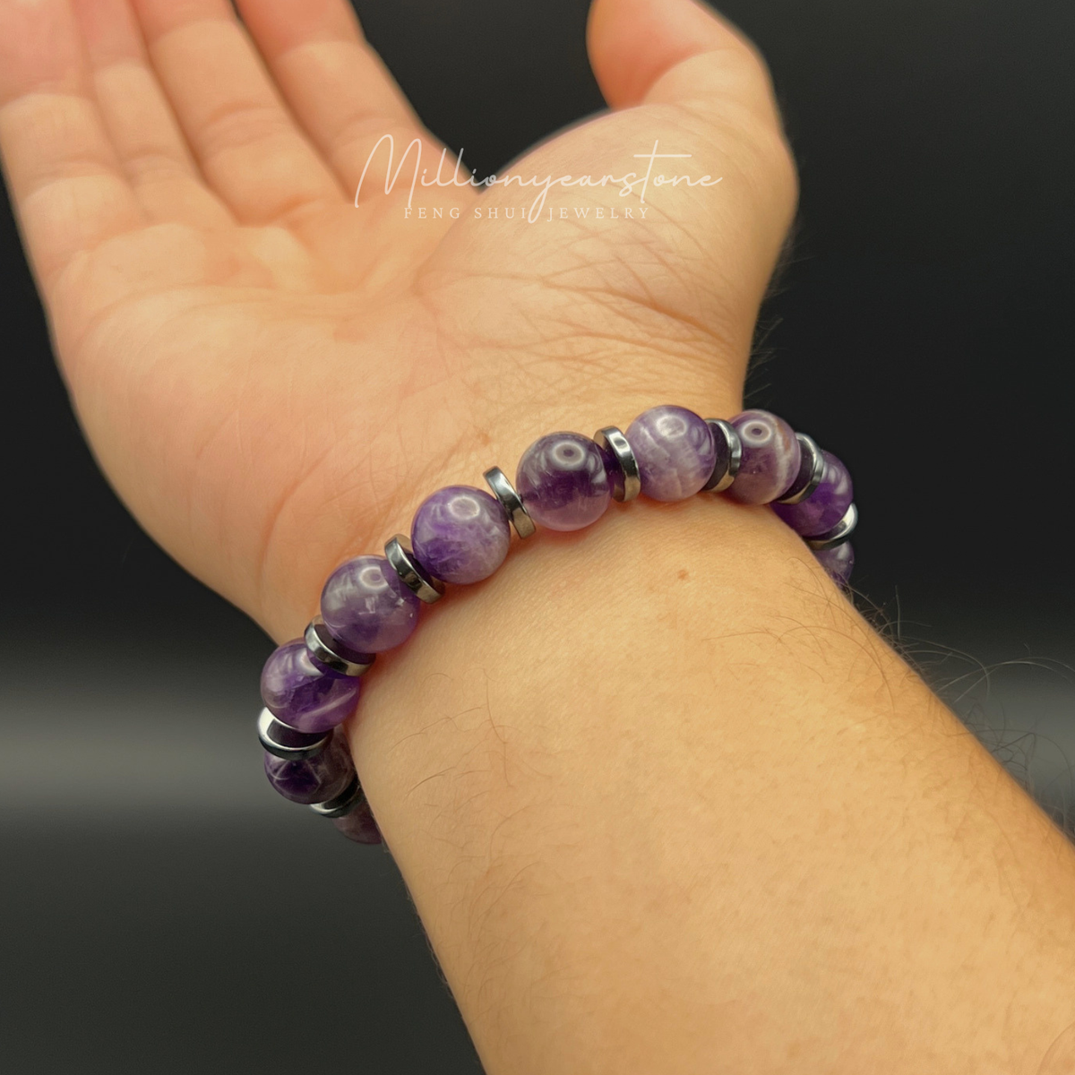Amethyst Bracelet | 10mm Natural Amethyst & Hematite spacer