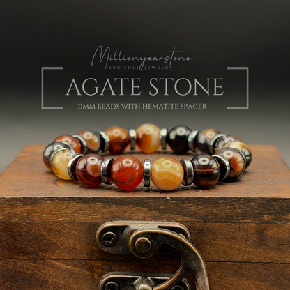 Multi-Color Agate Bracelet with Hematite Spacers | 10mm