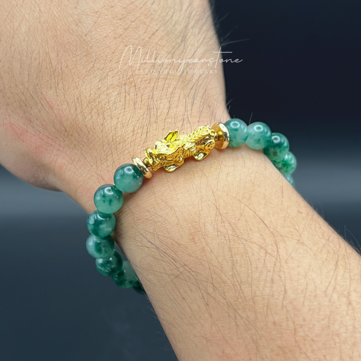 Pixiu bracelet – Vietnam Green Jade 8mm & 24K Gold Filled charm