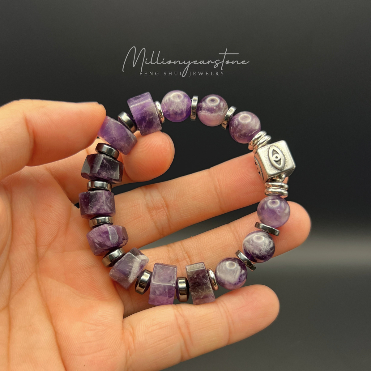 Evil Eye charm bracelet | Amethyst gemstone 10mm