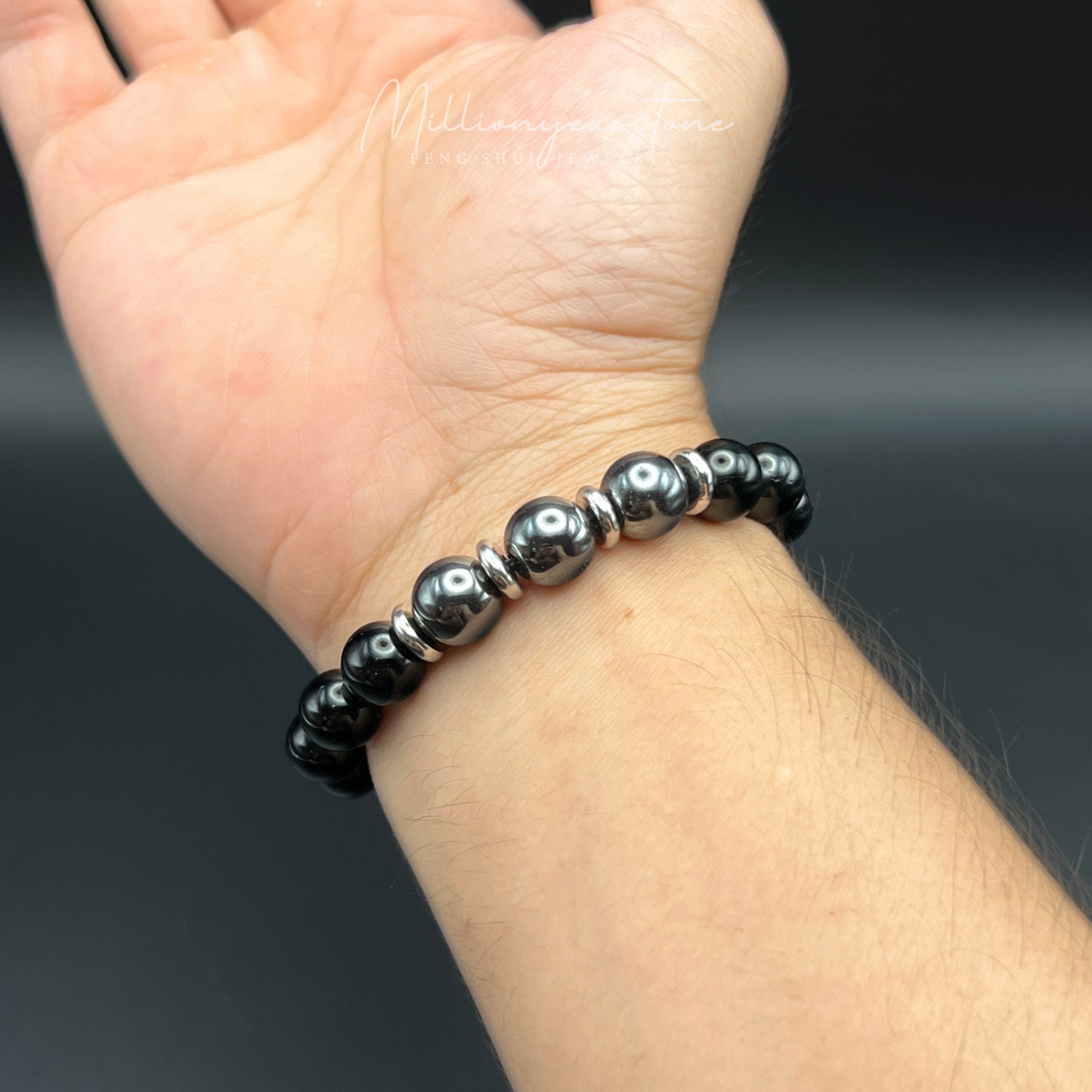 Evil Eye charm bracelet -  Hematite , Gray Tiger's eye 10mm