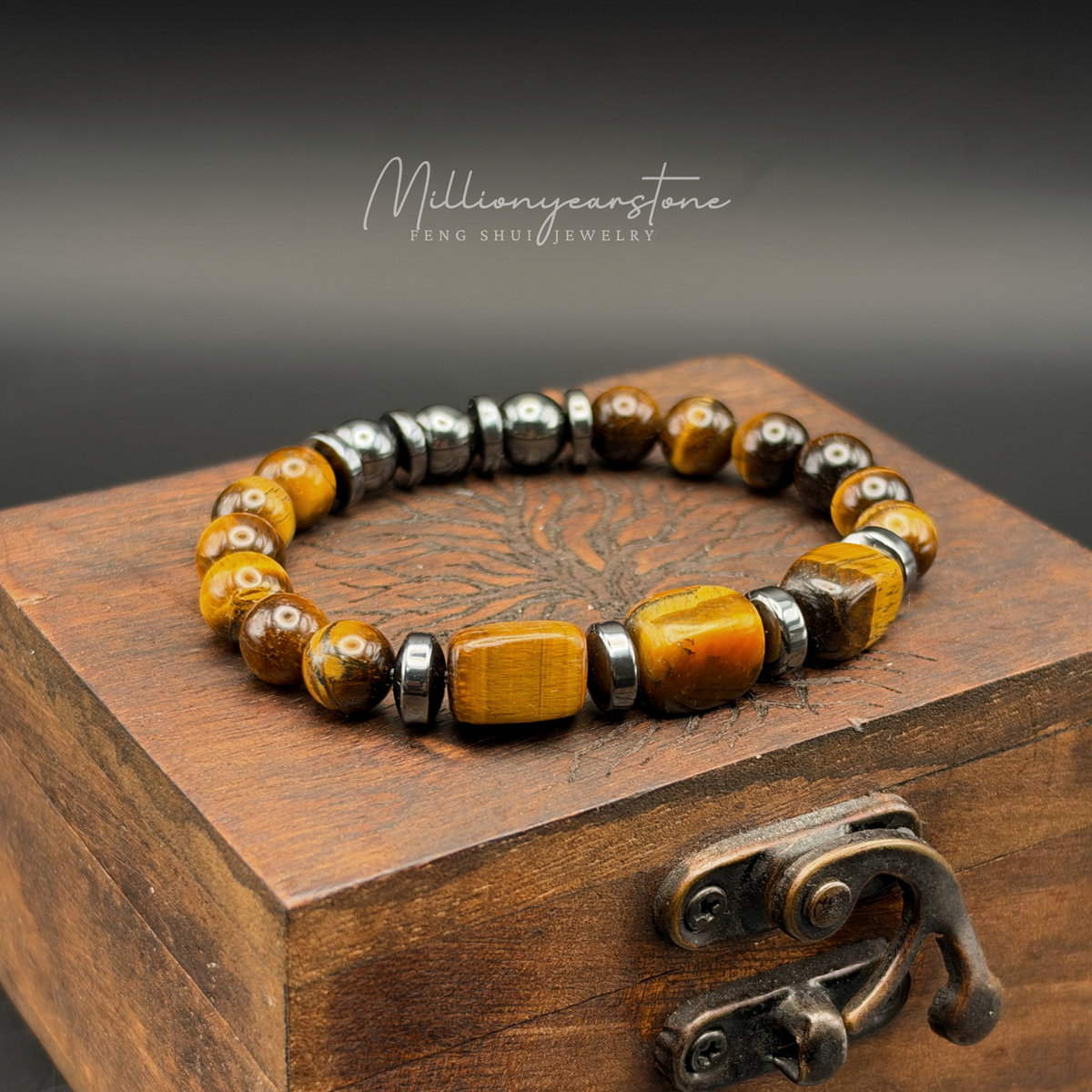 Tiger's Eye with Hematite gemstone bracelet | 8mm