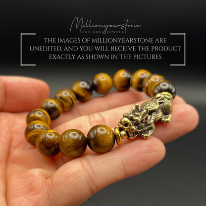 Pixiu bracelet - Tiger' Eye 12mm x Yellow Copper charm