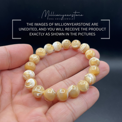 Natural 10mm Yellow Tridacna Shell Beaded Bracelet