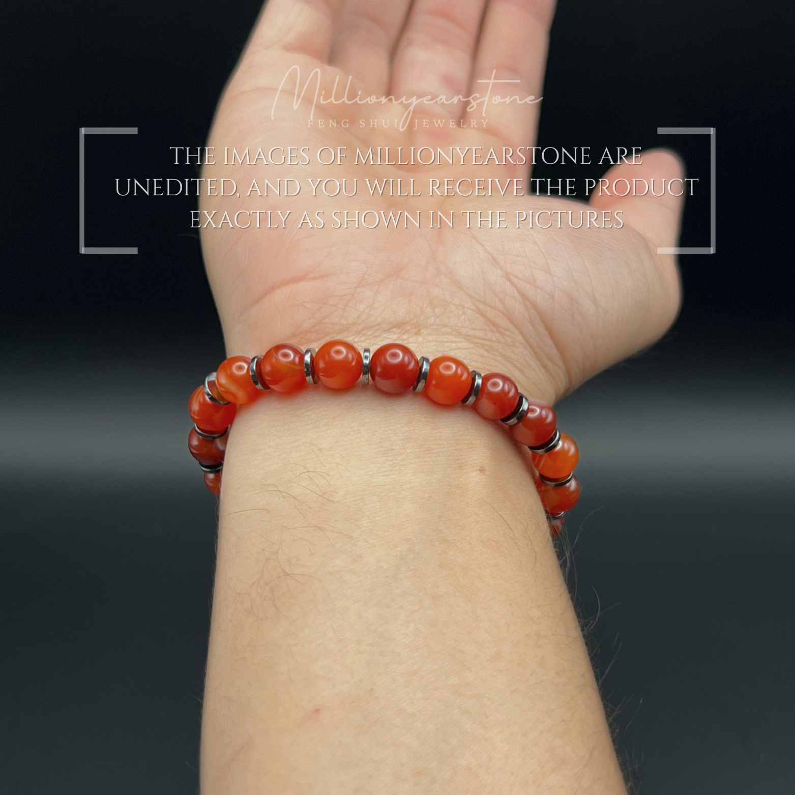 Natural Carnelian Hematite Beaded Bracelet, 8mm Feng Shui Gemstone Jewelry