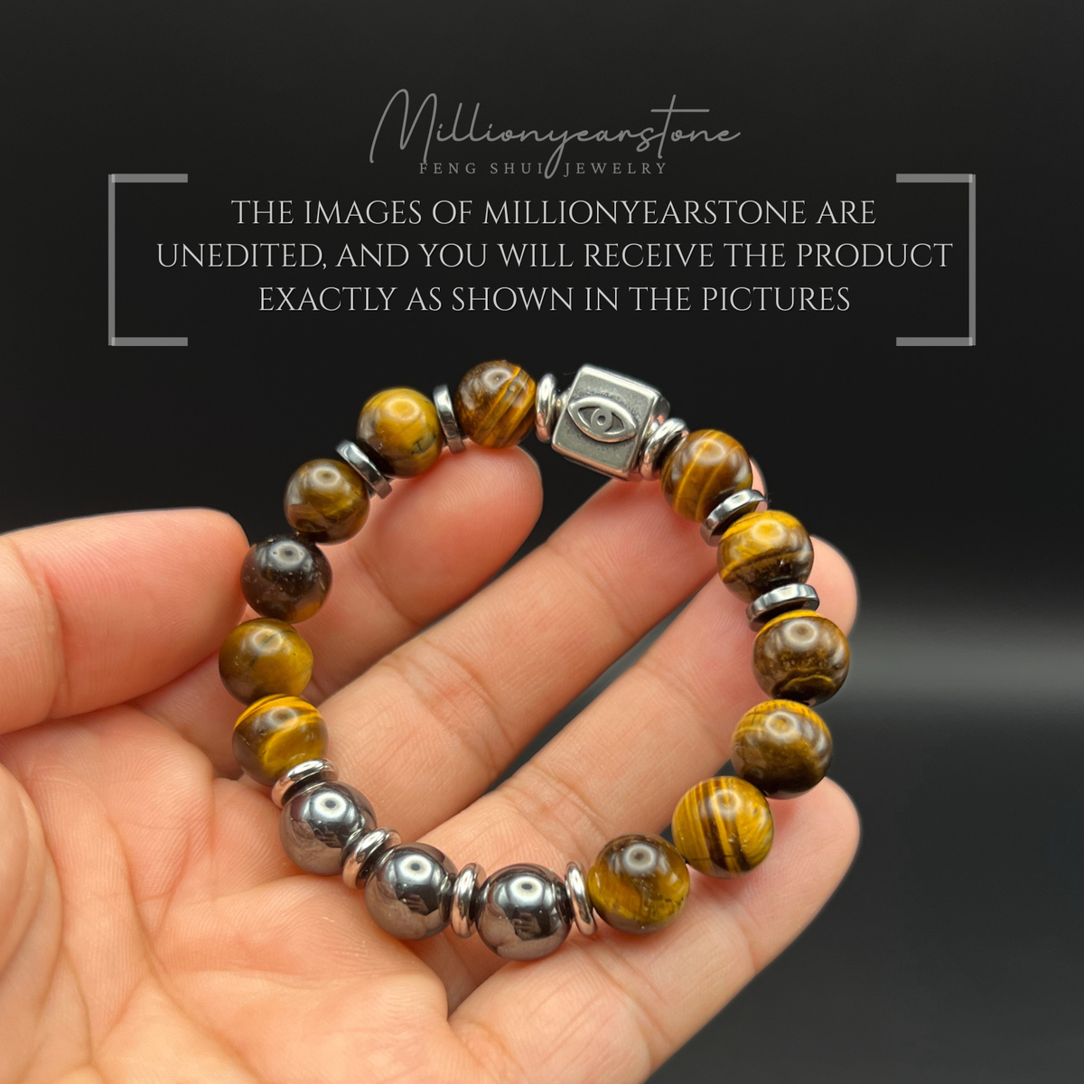 Evil Eye Guardian bracelet | Hematite & Tiger's eye | 10mm